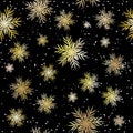 Christmas and New Year background. Gold seamless pattern of snowflakes on black background. Vector Royalty Free Stock Photo