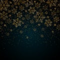 Christmas New Year background with gold snowflakes and glitter Blue festive winter background Christmas and New Year pattern