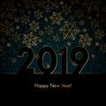 Christmas New Year background with gold snowflakes Text 2019 Happy New Year Blue winter background Christmas New Year pattern Royalty Free Stock Photo