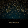 Christmas New Year background with gold snowflakes Text Happy New Year Blue winter background Christmas, New Year pattern Royalty Free Stock Photo