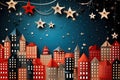 Christmas and New Year background with houses and stars. Vector illustration. Generative AI Royalty Free Stock Photo