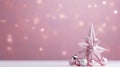 Christmas and New Year background with a modern trendy pink Christmas tree on a pastel pink background