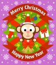 Christmas and New Year background with monkey Royalty Free Stock Photo