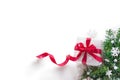 Christmas or New Year background, plain composition made of Xmas present box and fir branches Royalty Free Stock Photo