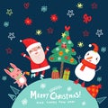 Christmas New Year background with Santa and lovely characters Royalty Free Stock Photo