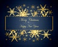 Christmas and New Year background with shining golden snowflakes