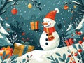 Christmas and New Year background with snowman and gift boxes. illustration. Generative AI Royalty Free Stock Photo