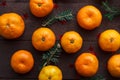 Christmas new year background with tangerines. winter still. selective focus. copy space