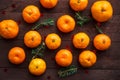Christmas new year background with tangerines. winter still. selective focus. copy space