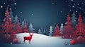 Christmas And New Year Background With Winter Landscape And Deer.