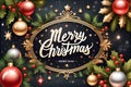 Colorful bright Christmas greeting card merry christmas lettering with Winter holiday composition Royalty Free Stock Photo