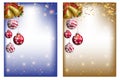 Christmas and New Year backgrounds. Xmas greeting card decorated golden bells and red Christmas balls. Vector Royalty Free Stock Photo