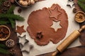 Christmas and New Year bakery. Cooking traditional gingerbread cookies. Wooden backround