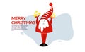 Christmas and New year banner, flyer, website landing page template with Gnome in red hat or Cute Dwarf in simple