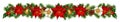 Christmas and New Year border decorations garland with fir branches, golden bells, Christmas flowers poinsettia, holly berries and Royalty Free Stock Photo