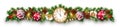 Christmas and New Year border garland decorations with fir branches, clock, baubles, balls, golden bells, holly berries and gift Royalty Free Stock Photo