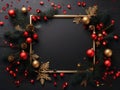 Christmas and new year border on wooden background Illustration Generative AI AI generated. Royalty Free Stock Photo