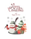 Christmas and New Year card. Cute little snowman Royalty Free Stock Photo