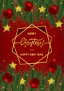 Christmas and New Year Card with Gold Geometric Frame