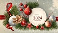 Christmas and New Year card. Number 2024 on holiday background. Royalty Free Stock Photo