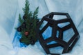 New year and Christmas card, Christmas tree and dodecahedron