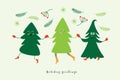 Christmas and New Year cards with cartoon Christmas trees Royalty Free Stock Photo