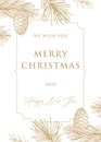 Christmas and new year cards with pine tree branches and cones. Hand drawn vector