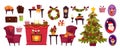 Christmas and New Year collection with holiday objects in cartoon style.
