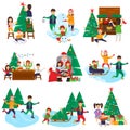 Set of Christmas and New Year color illustration