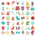 Christmas, New Year colored icons silhouette set