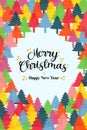 Christmas New Year colorful pine tree forest card Royalty Free Stock Photo