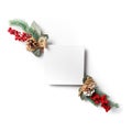 Christmas and new year composition. Creative layout made of paper blank on white background. Fir tree branches, Royalty Free Stock Photo