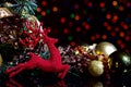 Christmas New Year Composition with Deer Balls Fir cones Black B Royalty Free Stock Photo