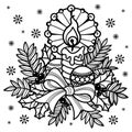 Christmas, New Year composition in doodle style. Black and white linear. Vector