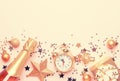 Christmas or New Year composition, frame, pink background with g Royalty Free Stock Photo