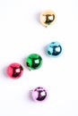 Christmas New Year composition. Gifts, colorful ball decorations on white background. Winter holidays concept Royalty Free Stock Photo