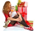 Christmas new year concept woman infant child baby presents