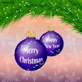 Christmas and New Year congratulation card with baubles and Christmas tree Royalty Free Stock Photo