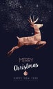 Christmas and New Year copper low poly deer card Royalty Free Stock Photo