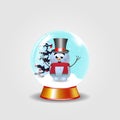 Christmas, new year crystal snow globe with cute snowman in top hat on white Royalty Free Stock Photo