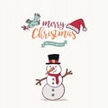 Christmas and new year cute snowman cartoon card Royalty Free Stock Photo