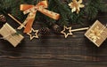 Christmas or New Year dark wooden background,