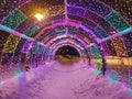 Christmas New Year decor in North River port park Moscow, Russia