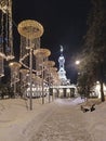 Christmas New Year decor in North River port park Moscow, Russia