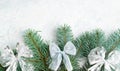 Christmas or New Year decoration background: tree branches, top view, copy space Royalty Free Stock Photo