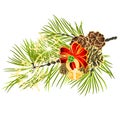 Christmas and New Year decoration Cloverleaf and horseshoe with golden leaves and fir tree branch with pine cones and golden Royalty Free Stock Photo