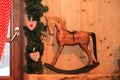 Christmas and New Year decoration decorative wooden rocking horse toy in retro style