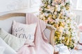 Christmas or new year decoration at Living room interior and holiday home decor concept. Calm image of blanket on a Royalty Free Stock Photo