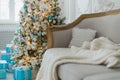 Christmas or new year decoration at Living room interior and holiday home decor concept. Calm image of blanket on a Royalty Free Stock Photo
