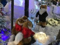 Christmas and New Year Decoration. Musical ensemble of toy foxes under